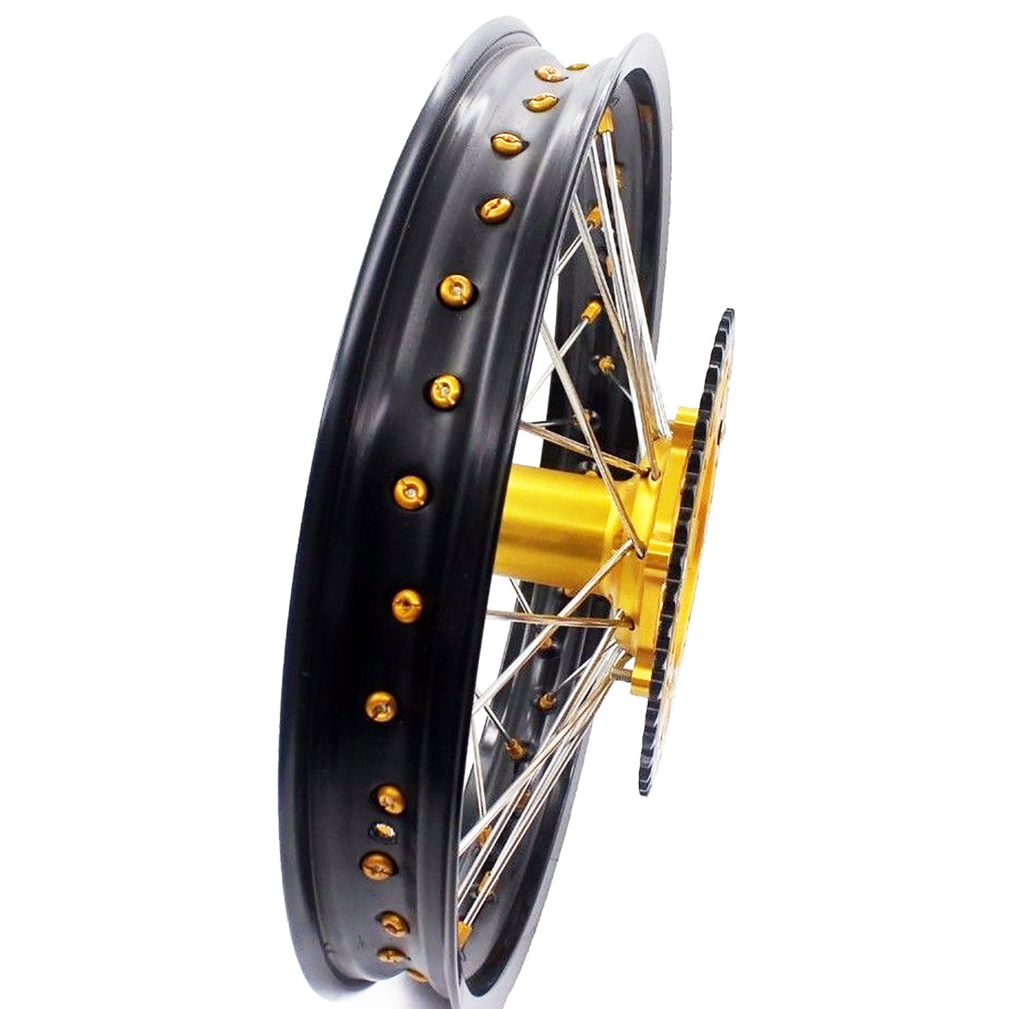 KKE 21 & 19 MX wheels rims set for Suzuki rmz250 07-19 rmz450 05-19 gold nipple silver spoke - KKE Racing