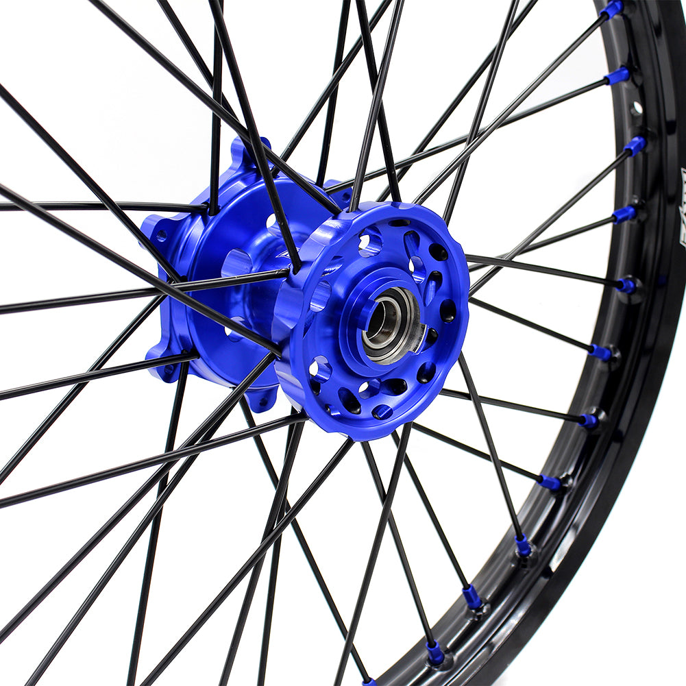 KKE 21 & 18 Inch Enduro Wheels Set for SUZUKI DRZ400 00-04 DRZ400E 00-07 DRZ400S 00-18 Blue Nipple Black Spoke Discs - KKE Racing