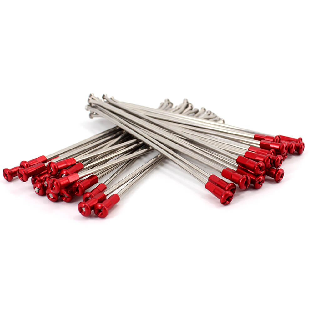 KKE FRONT 1.6*21 STAINLESS STEEL SPOKE SET WITH ALLOY RED NIPPLE FOR HONDA CRF250R CRF250X CRF450R CRF450X SILVER - KKE Racing