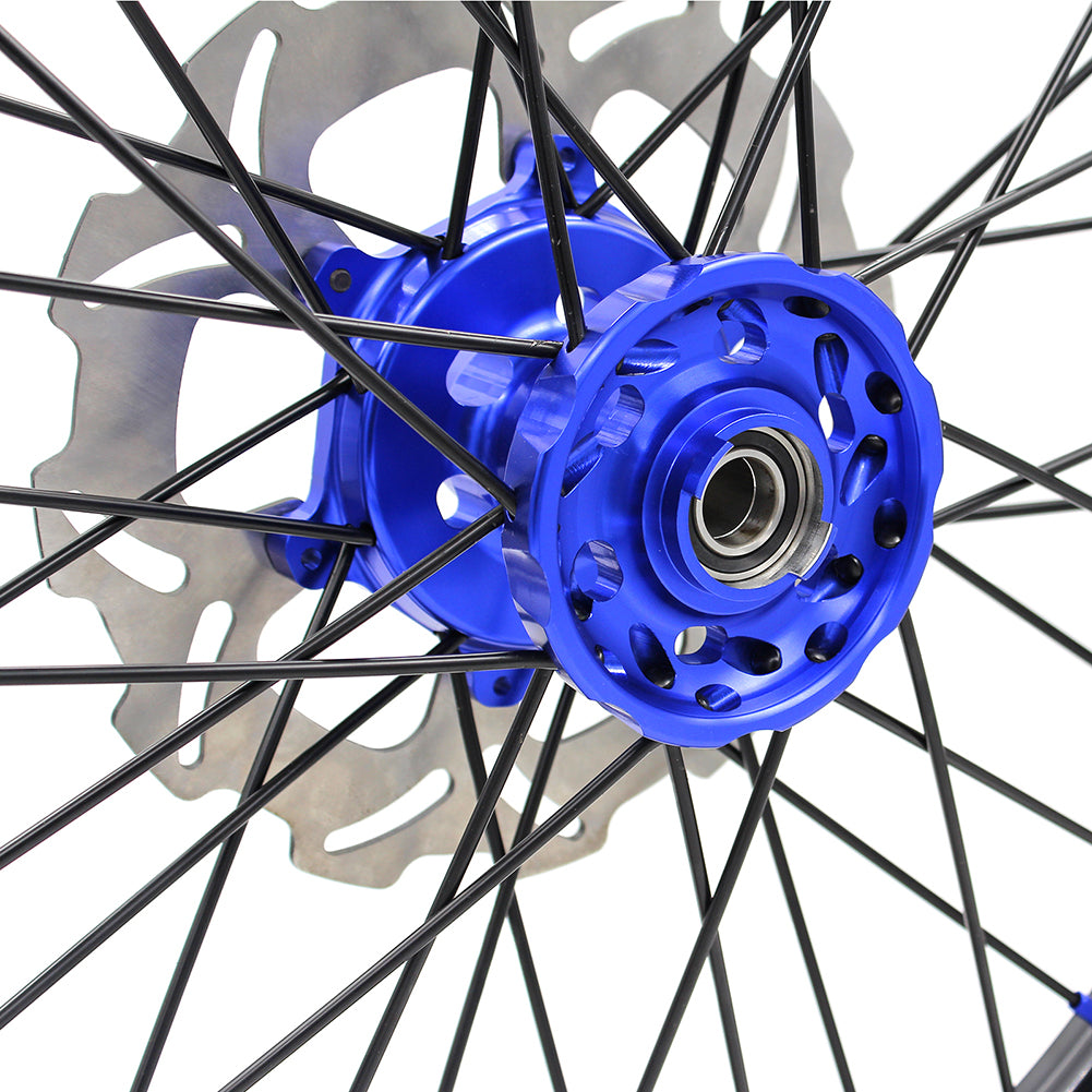 KKE 21 & 18 Inch Enduro Wheels Set for SUZUKI DRZ400 00-04 DRZ400E 00-07 DRZ400S 00-18 Blue Nipple Black Spoke Discs - KKE Racing
