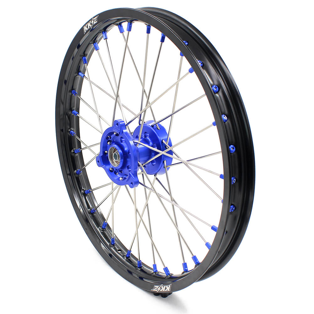 KKE 19/16 BIG KIDS WHEELS SET FIT YAMAHA YZ80 1990-2001 YZ85 2002-2018 BLUE CNC HUB & NIPPLE BLACK RIMS - KKE Racing