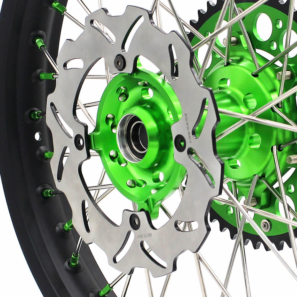 KKE 21/19 MX COMPLETE WHEELS RIMS SET FIT KAWASAKI KX125 KX250 KX250F KX450F DIRTBIKE GREEN CNC HUB & NIPPLE - KKE Racing