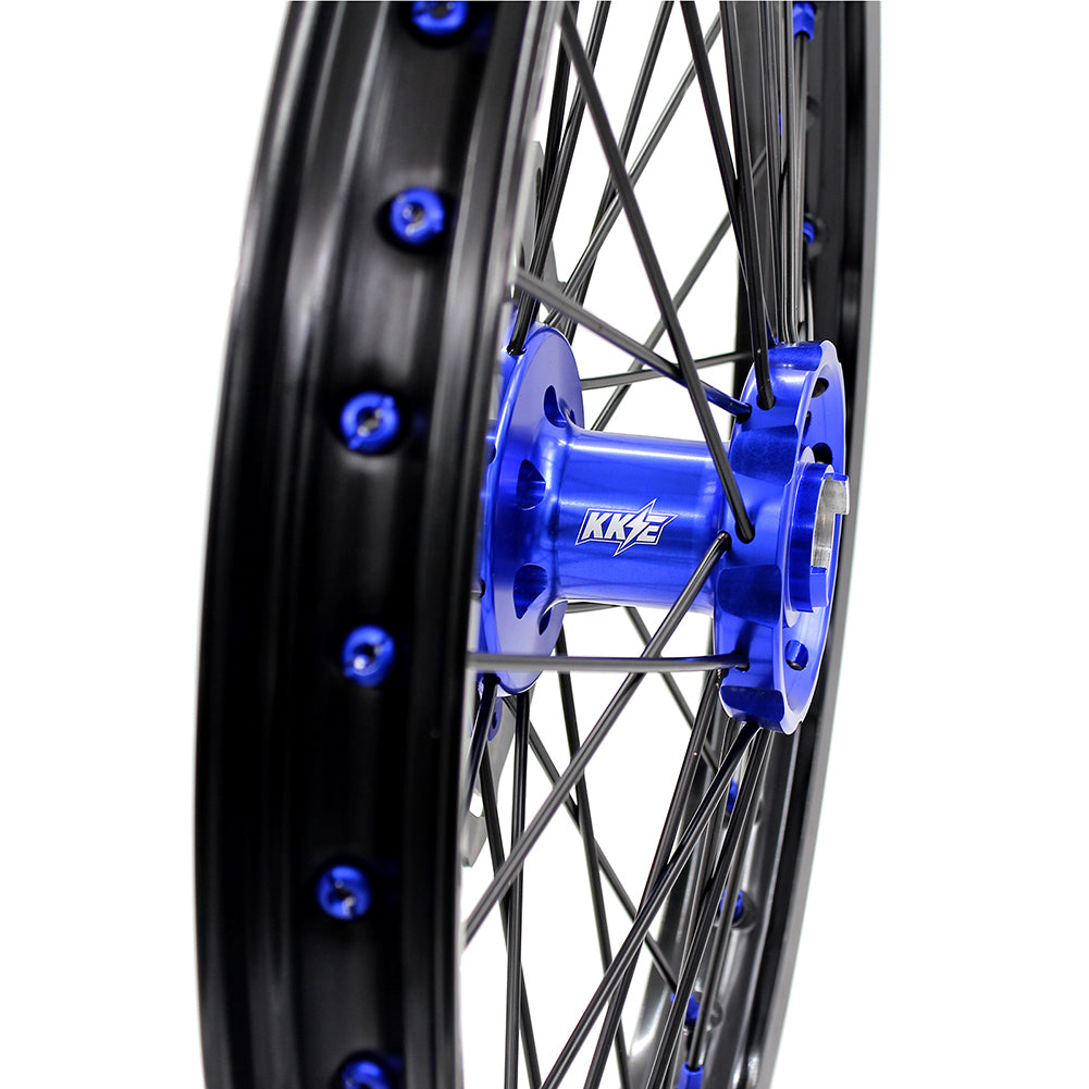 KKE 21 & 18 Inch Enduro Wheels Set for SUZUKI DRZ400 00-04 DRZ400E 00-07 DRZ400S 00-18 Blue Nipple Black Spoke Discs - KKE Racing