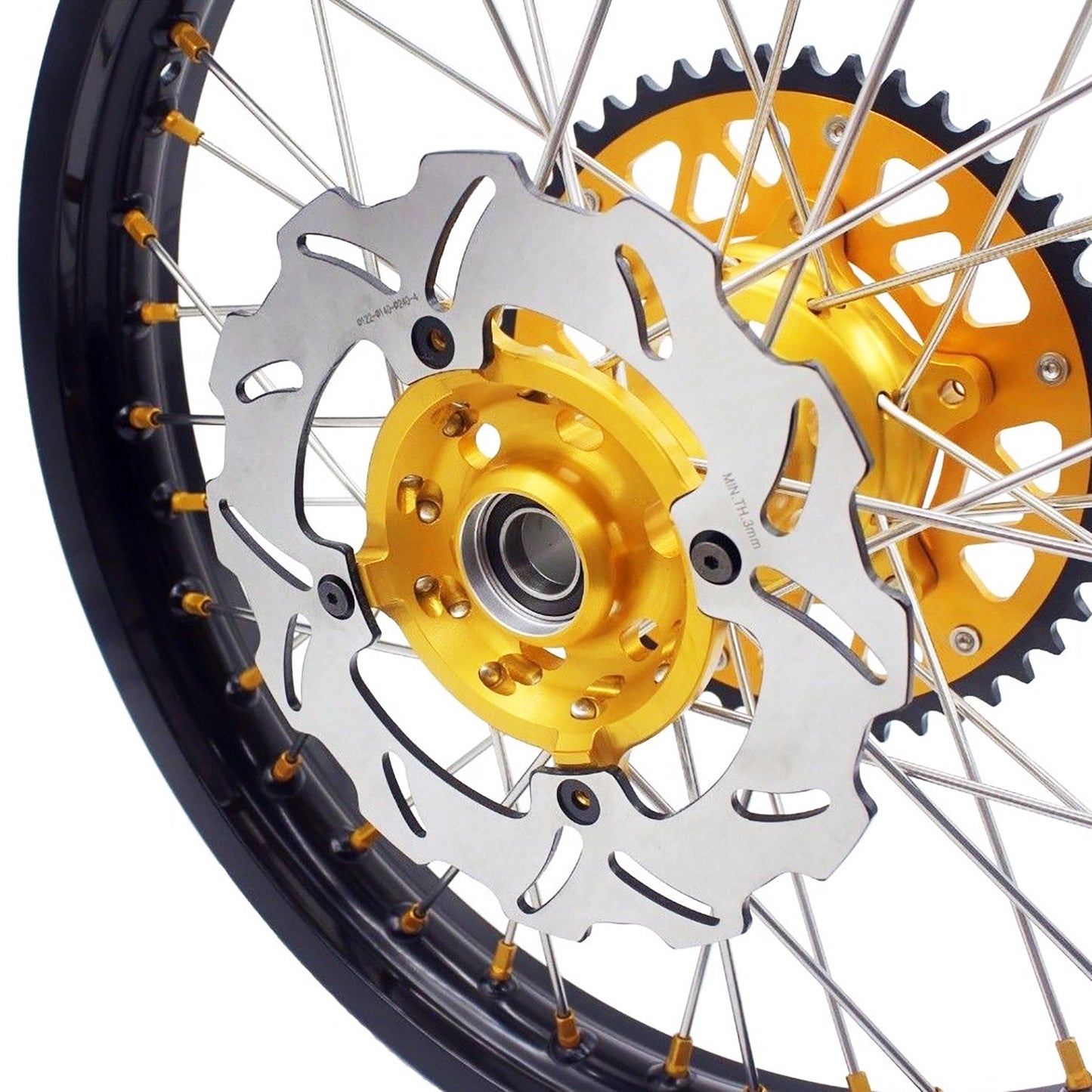 KKE 21 & 19 MX wheels rims set for Suzuki rmz250 07-19 rmz450 05-19 gold nipple silver spoke - KKE Racing
