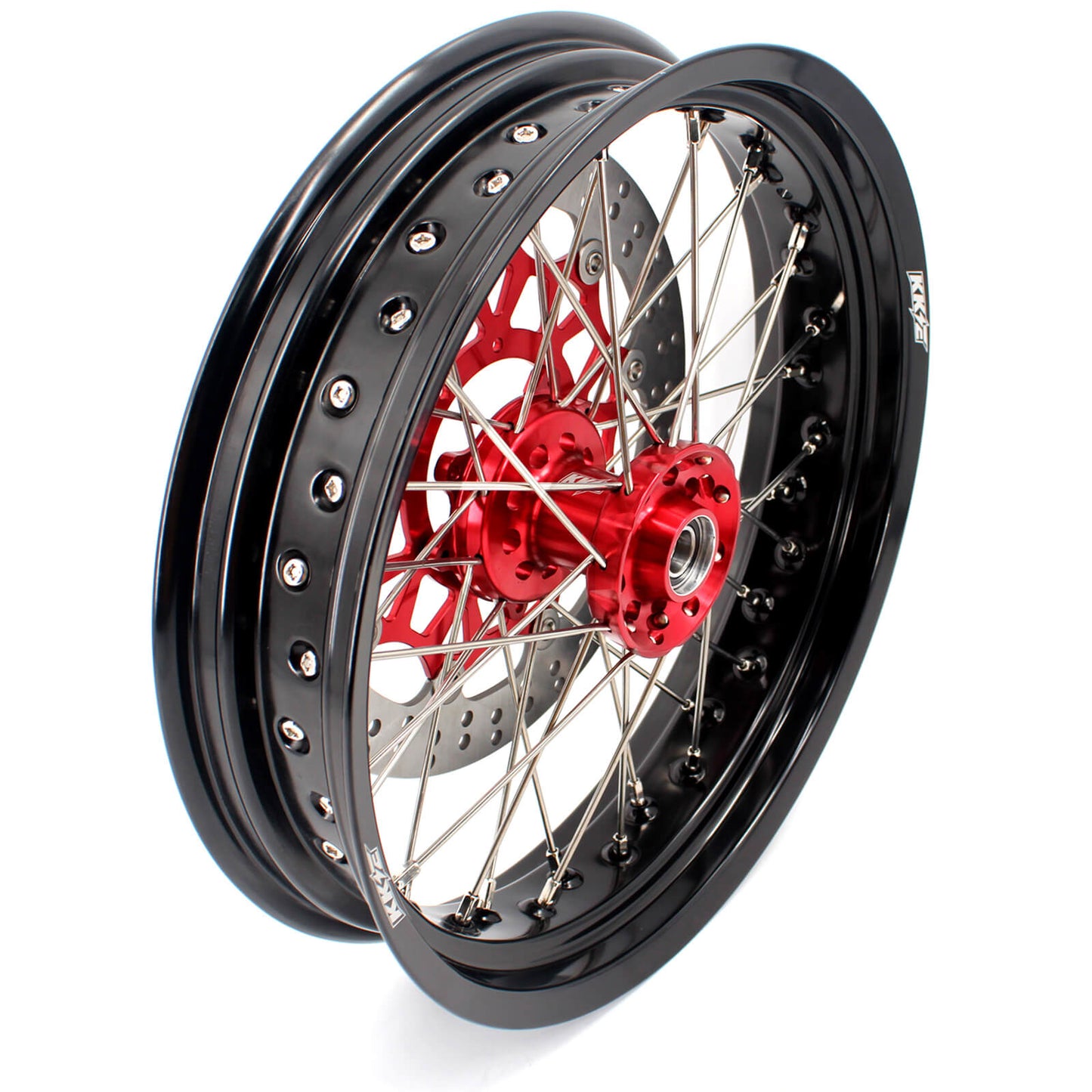 KKE 3.5/4.25 CUSH DRIVE SUPERMOTO WHEELS SET FOR HONDA XR650L 1993-2018 RED SPROCKET - KKE Racing
