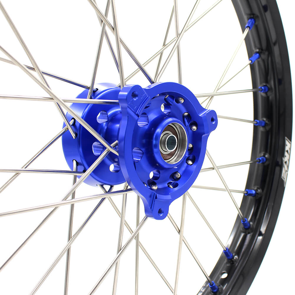KKE 19/16 BIG KIDS WHEELS SET FIT YAMAHA YZ80 1990-2001 YZ85 2002-2018 BLUE CNC HUB & NIPPLE BLACK RIMS - KKE Racing