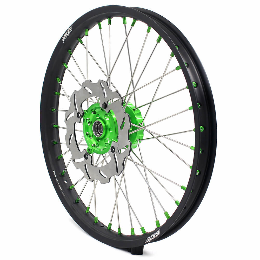 KKE 21/19 MX COMPLETE WHEELS RIMS SET FIT KAWASAKI KX125 KX250 KX250F KX450F DIRTBIKE GREEN CNC HUB & NIPPLE - KKE Racing
