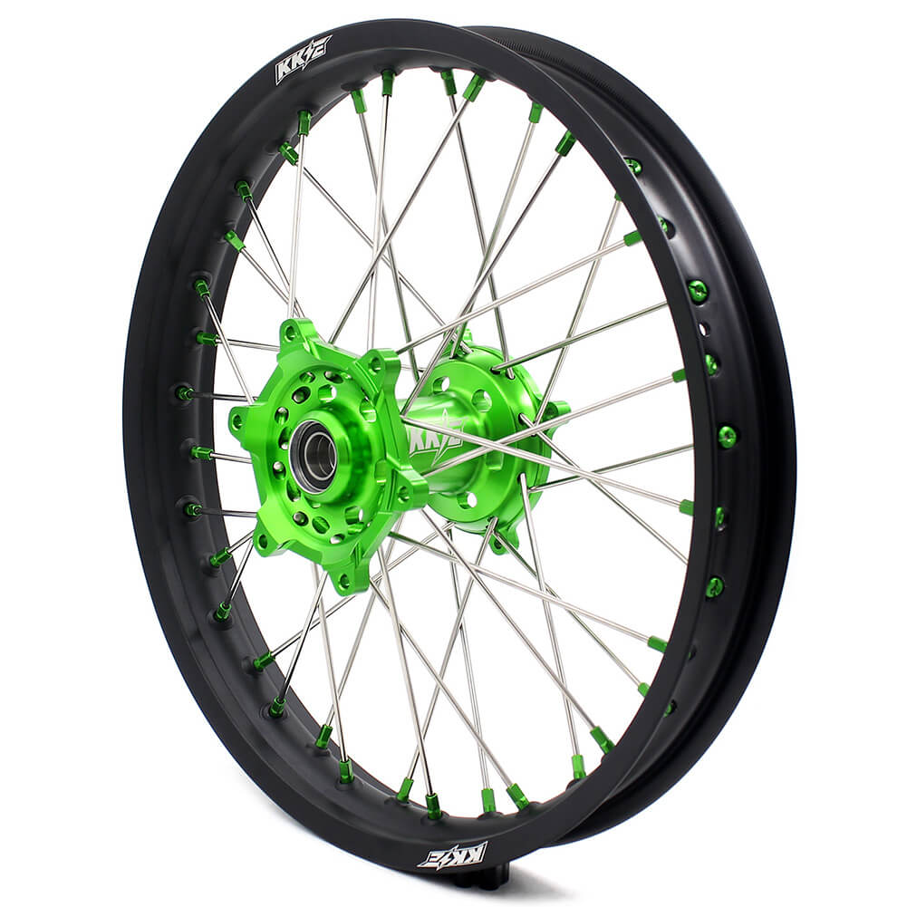 KKE 21/19 MX COMPLETE WHEELS RIMS SET FIT KAWASAKI KX125 KX250 KX250F KX450F DIRTBIKE GREEN CNC HUB & NIPPLE - KKE Racing