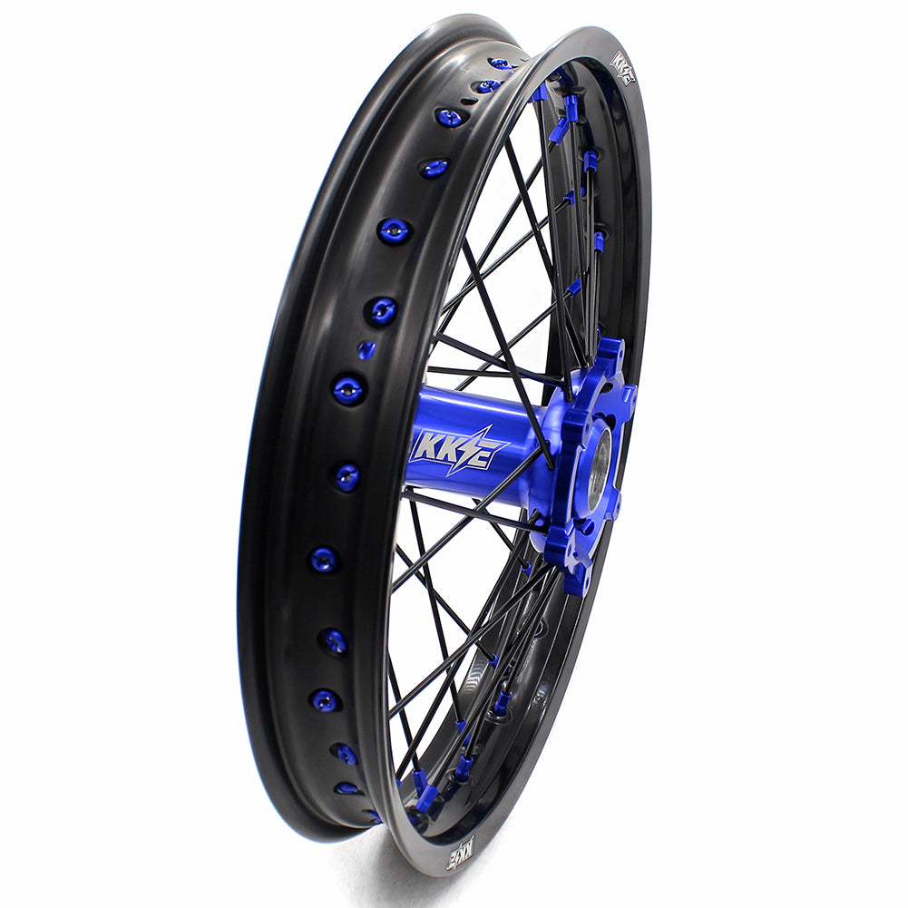 KKE 21 & 18 Inch Enduro Wheels Set for SUZUKI DRZ400 00-04 DRZ400E 00-07 DRZ400S 00-18 Blue Nipple Black Spoke Discs - KKE Racing