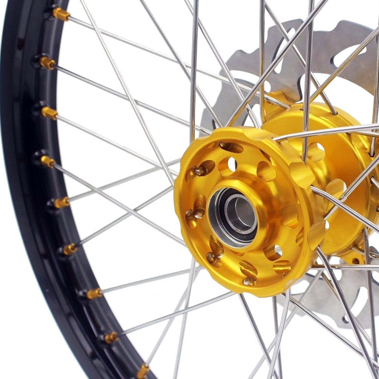 KKE 21 & 19 MX wheels rims set for Suzuki rmz250 07-19 rmz450 05-19 gold nipple silver spoke - KKE Racing
