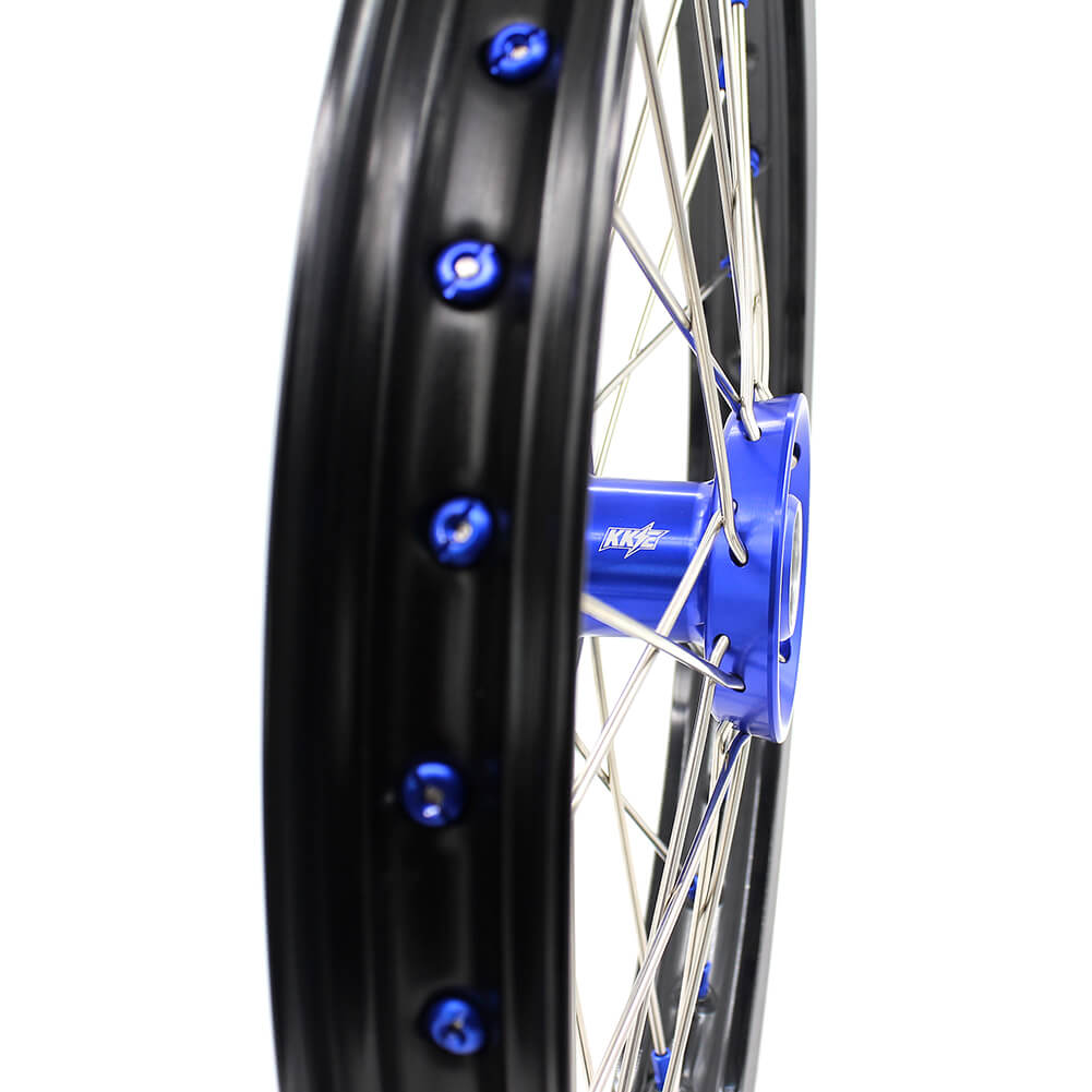 KKE 19/16 BIG KIDS WHEELS SET FIT YAMAHA YZ80 1990-2001 YZ85 2002-2018 BLUE CNC HUB & NIPPLE BLACK RIMS - KKE Racing