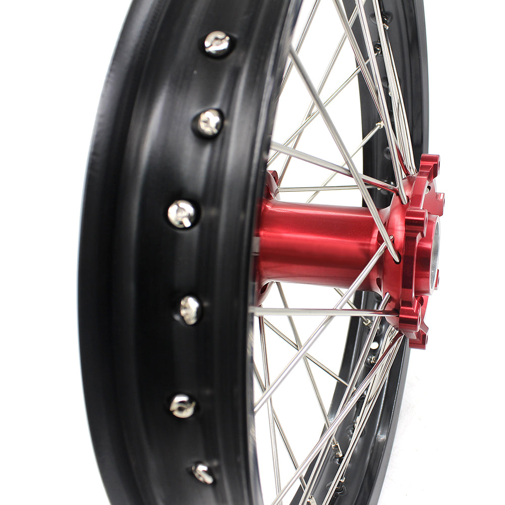 KKE 21/18 SPOKED ENDURO WHEELS RIMS SET FOR BETA RR 2013-2018 RED CNC HUBS BLACK ALUMINUM RIMS - KKE Racing