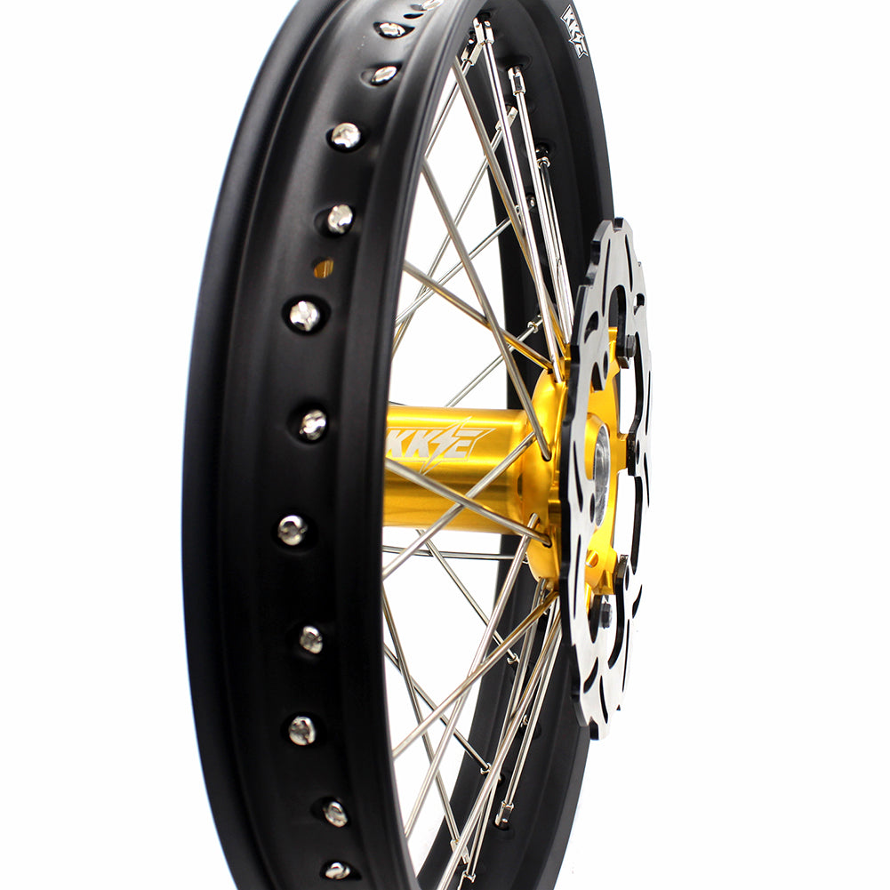 KKE 21 & 18 CNC SPOKED ENDURO WHEELS RIMS SET FOR SUZUKI DRZ400 00-04 DRZ400E 00-07 DRZ400S 00-18 GOLD HUB BLACK RIM - KKE Racing