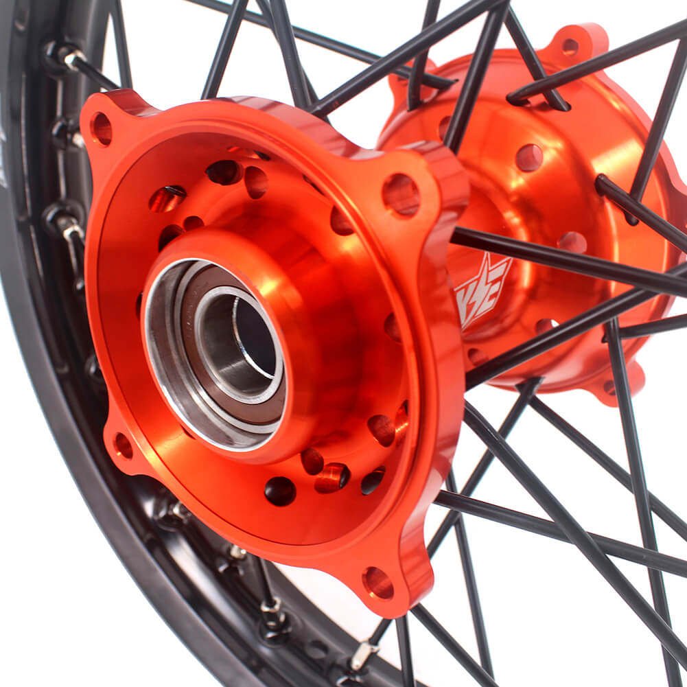 KKE 17 & 14 Small Kids Wheels Rims for KTM 85 SX 2021-2024 Orange Hub Black Spoke