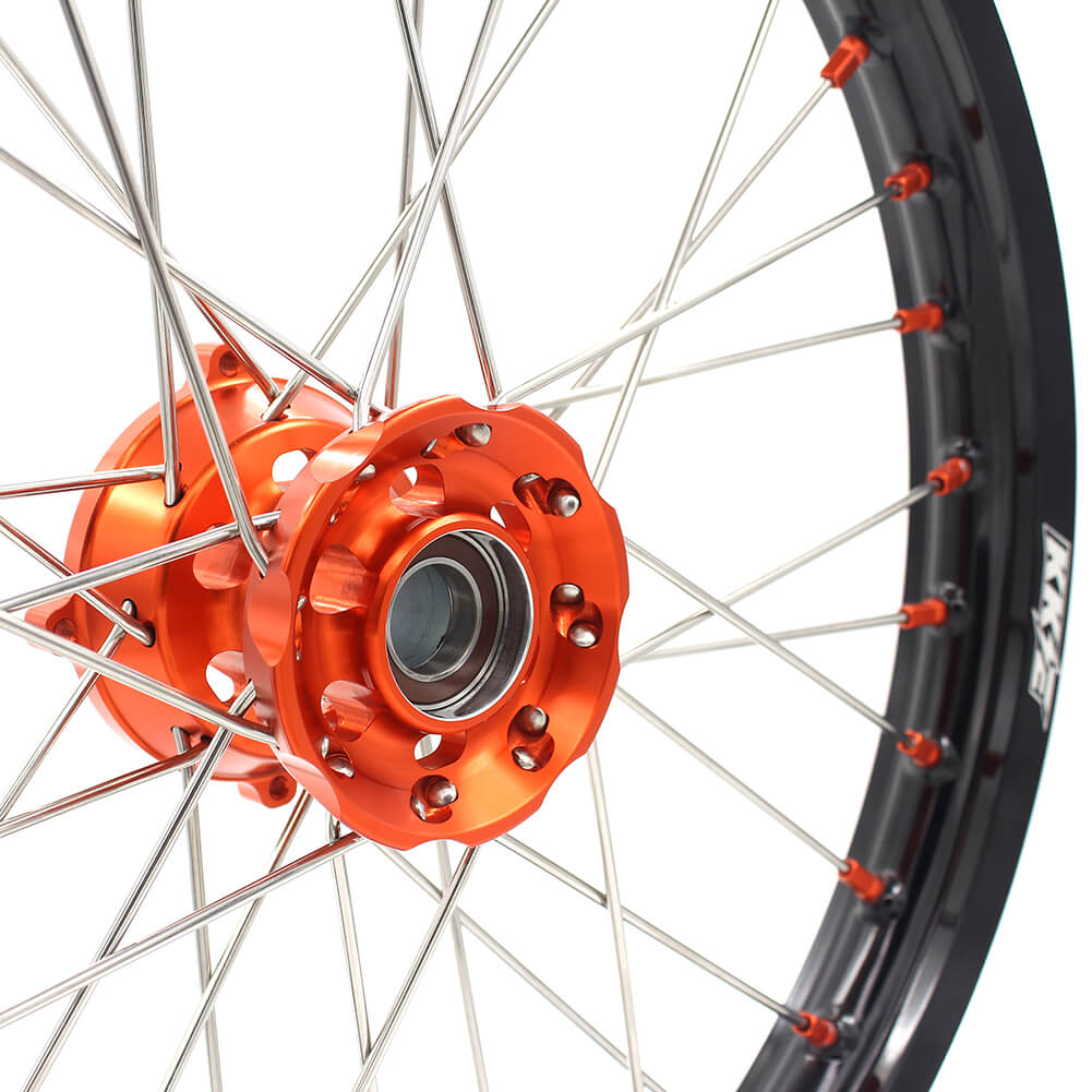 KKE 19in. 16in. Kid's Big Wheels Spoked Rims Fit KTM SX 85 2003-2020 Orange Nipples