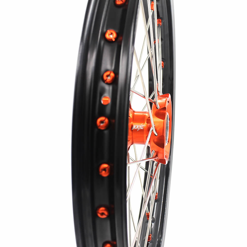 KKE 19in. 16in. Kid's Big Wheels Spoked Rims Fit KTM SX 85 2003-2020 Orange Nipples
