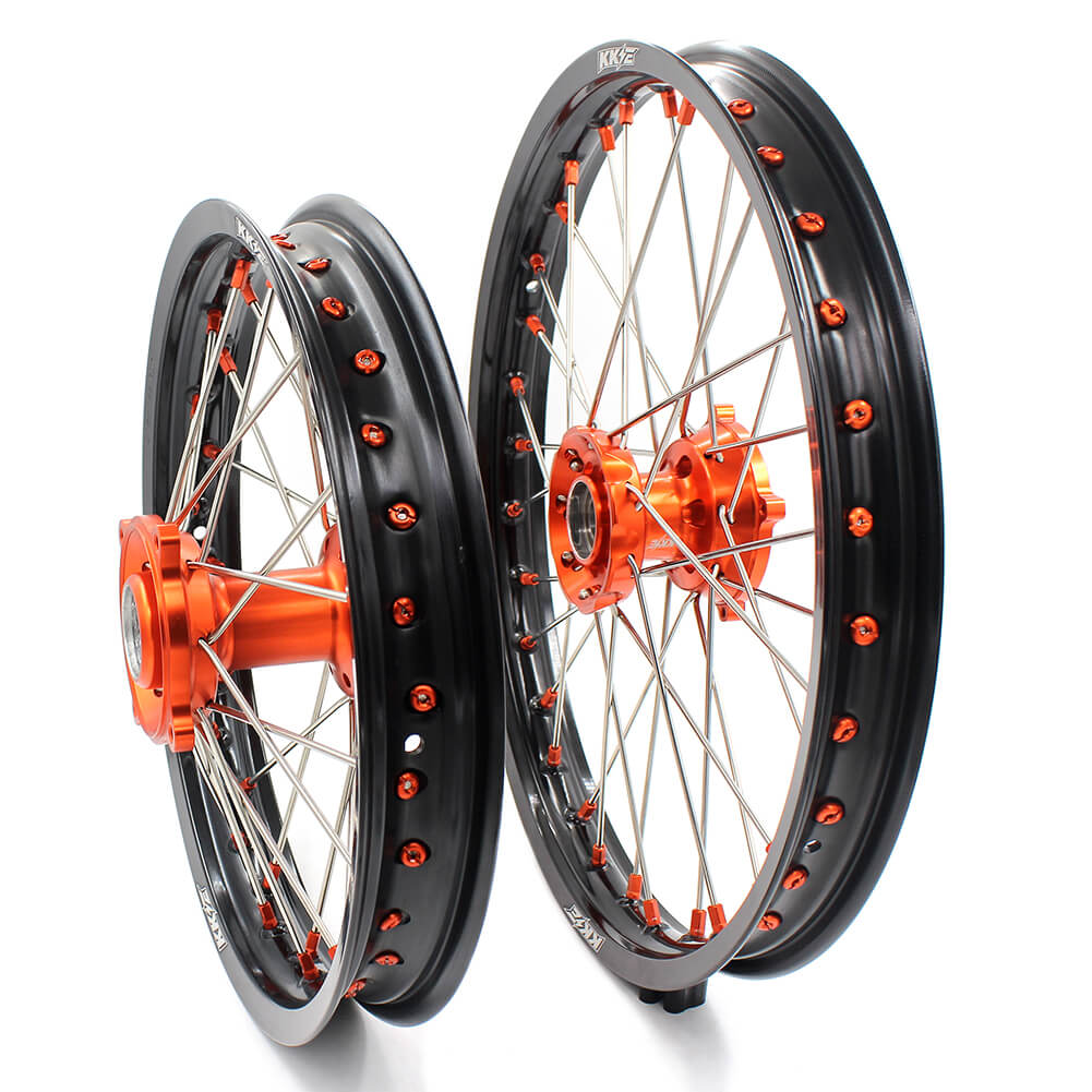 KKE 19in. 16in. Kid's Big Wheels Spoked Rims Fit KTM SX 85 2003-2020 Orange Nipples
