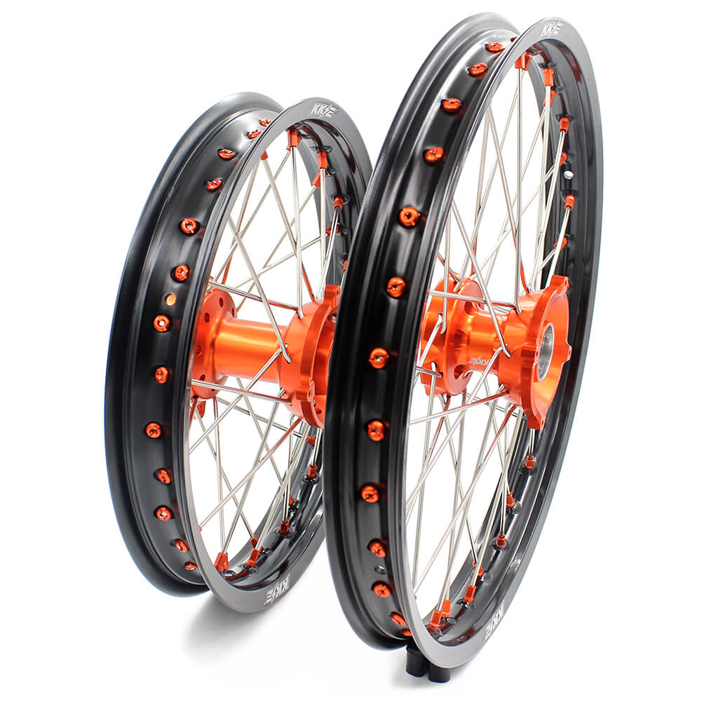 KKE 19in. 16in. Kid's Big Wheels Spoked Rims Fit KTM SX 85 2003-2020 Orange Nipples