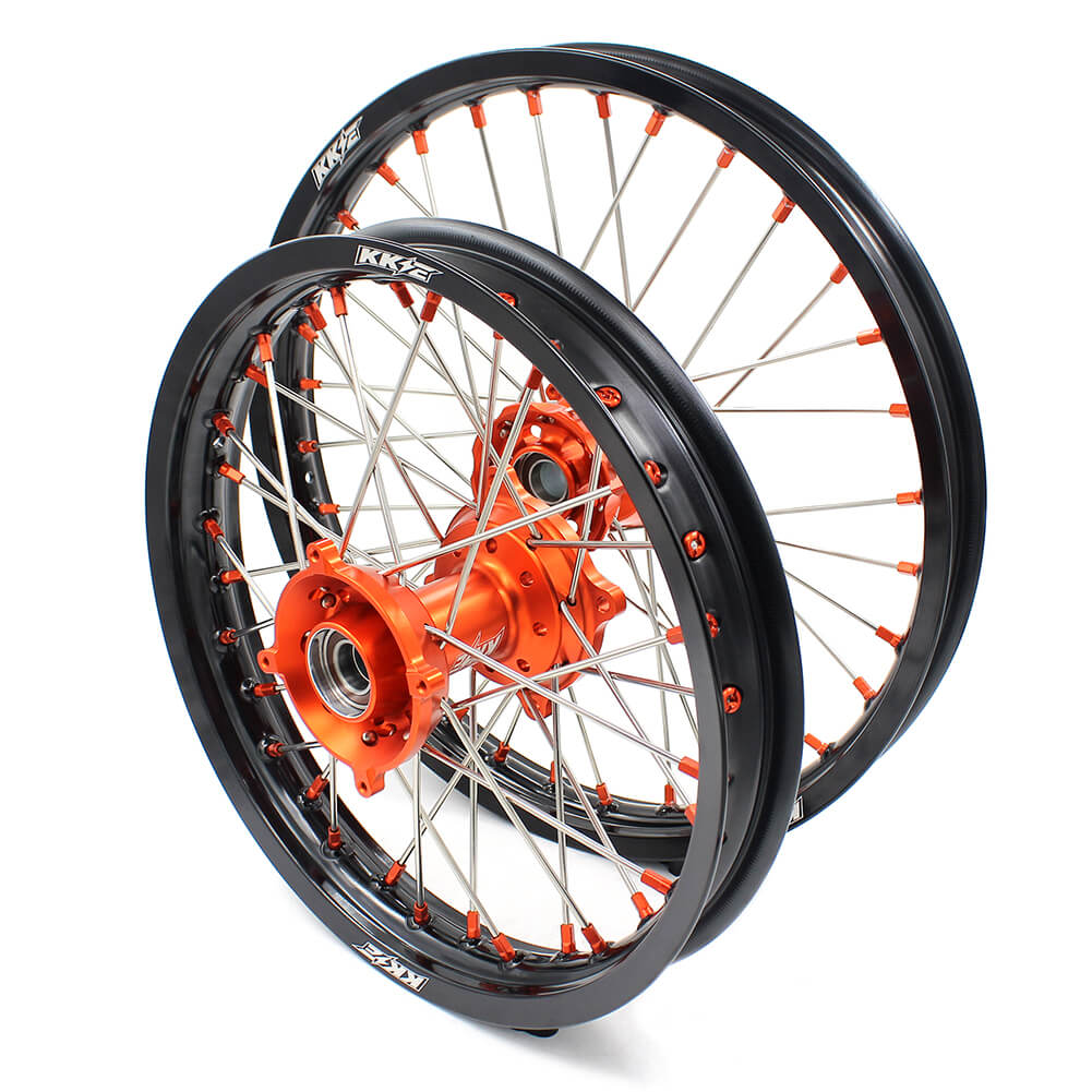 KKE 19in. 16in. Kid's Big Wheels Spoked Rims Fit KTM SX 85 2003-2020 Orange Nipples