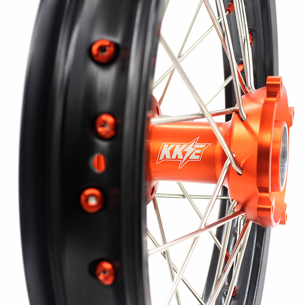 KKE 19in. 16in. Kid's Big Wheels Spoked Rims Fit KTM SX 85 2003-2020 Orange Nipples