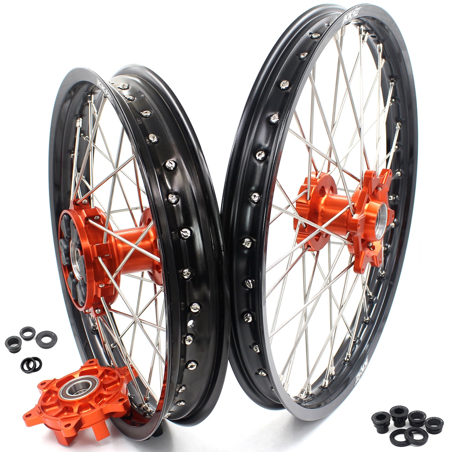 KKE 21/18 CUSH DRIVE ENDURO WHEELS SET FOR KTM 690 SMC 2007-2011 ENDURO R 690 2008-2018 ORANGE - KKE Racing