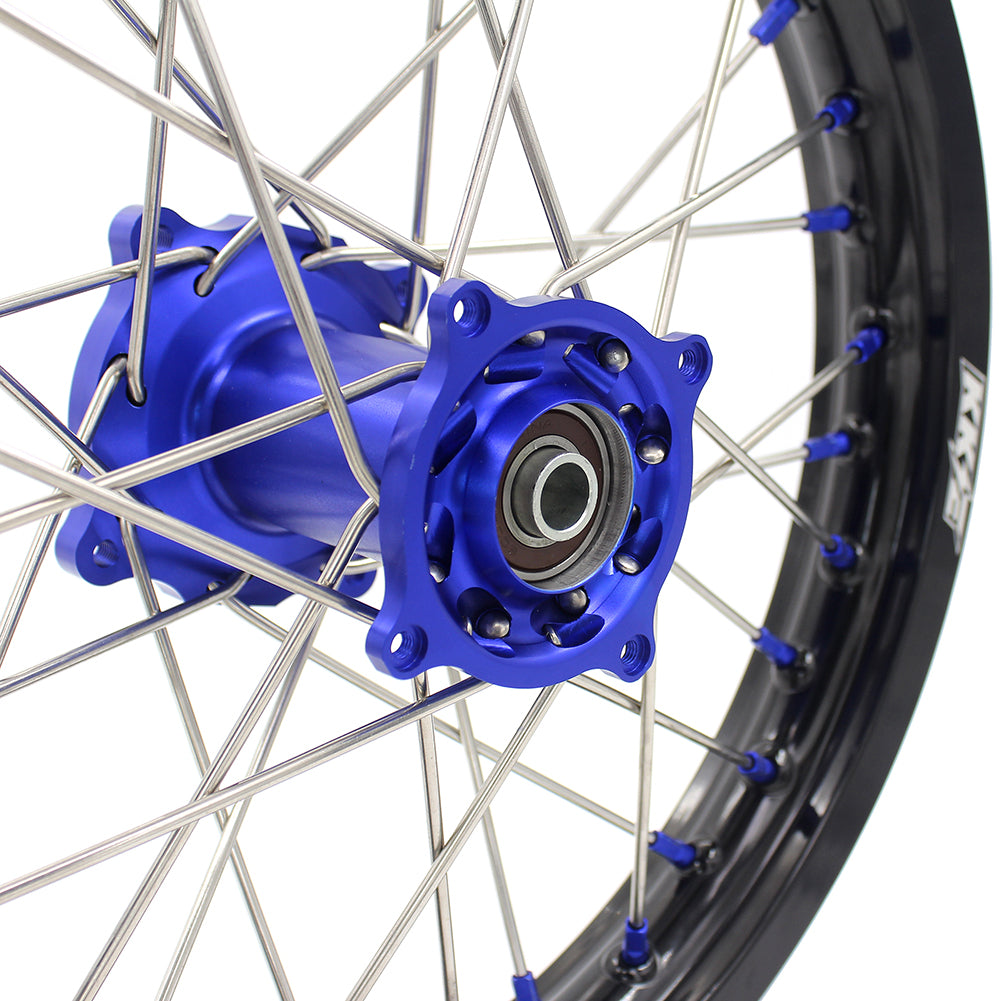 KKE 19/16 BIG SPOKED WHEELS RIMS SET FOR KAWASAKI KX80 1993-2000 KX85 2001-2015 BLUE NIPPLE BLACK SPOKE - KKE Racing