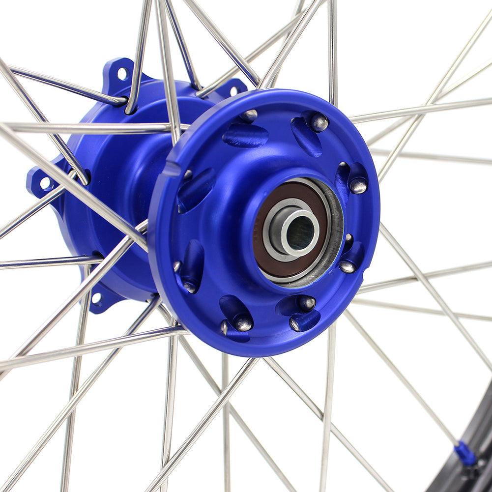 KKE 19/16 BIG SPOKED WHEELS RIMS SET FOR KAWASAKI KX80 1993-2000 KX85 2001-2015 BLUE NIPPLE BLACK SPOKE - KKE Racing