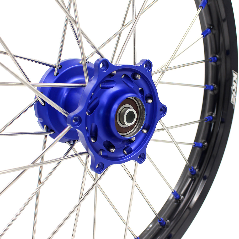 KKE 19/16 BIG SPOKED WHEELS RIMS SET FOR KAWASAKI KX80 1993-2000 KX85 2001-2015 BLUE NIPPLE BLACK SPOKE - KKE Racing