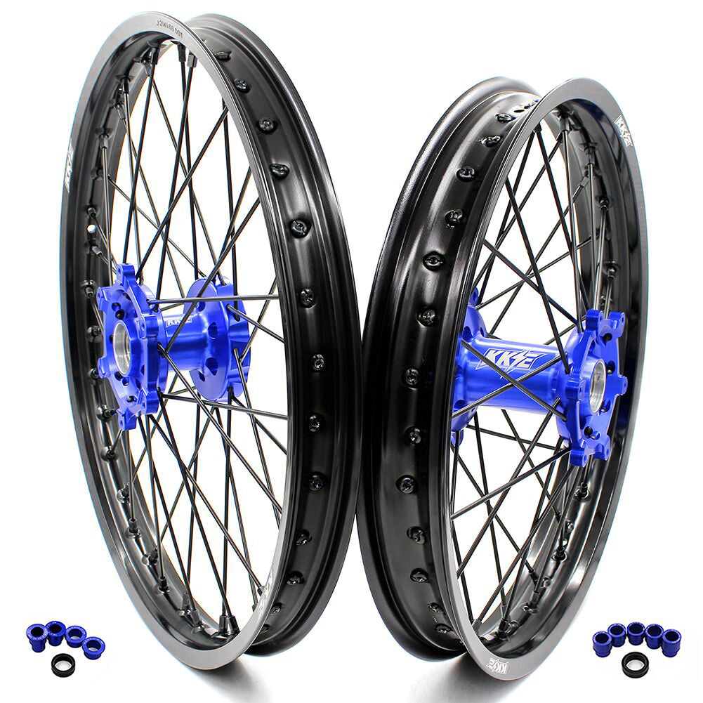 KKE 21/19 CNC Wheels Set For Yamaha YZ250F 2001-2024 YZ450F 2003-2025 Black Nipples & Spokes