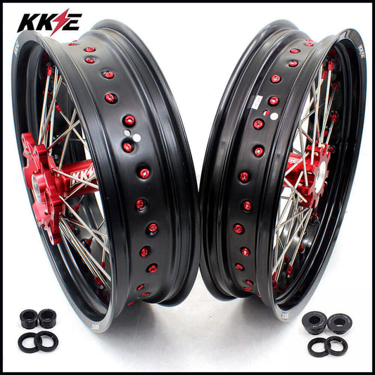 KKE 17 Inch OEM Size Supermoto Wheels for Honda XR650L 1993-2024 Red Nipple