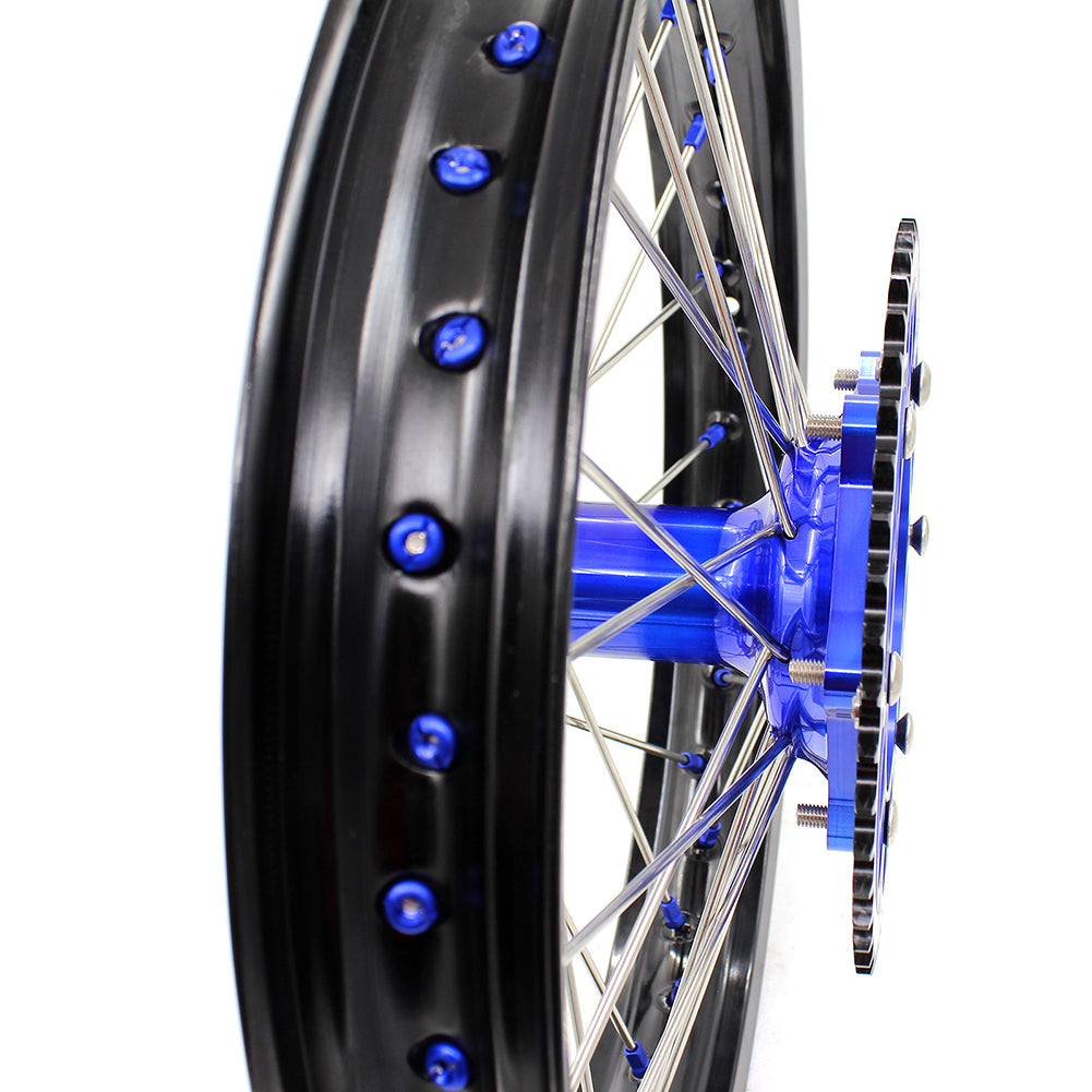 KKE 21"&18" Enduro Dirtbike Casting Wheels For YAMAHA YZ125 YZ250 1999-2016 YZ250F YZ450F 2003-2015 Blue Nipples With Disc