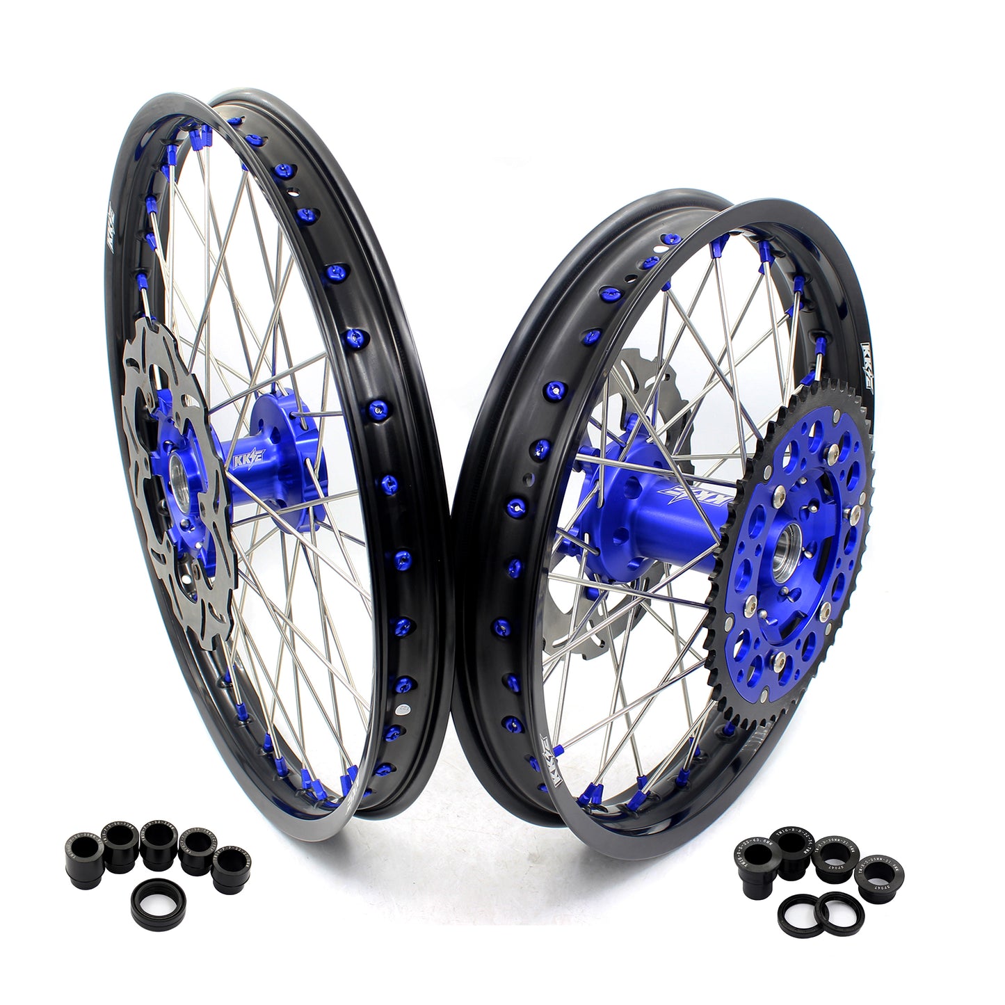 KKE 21"&19" Mx Dirtibke Wheels Rims For YAMAHA YZ125 YZ250 1999-2016 YZ250F YZ450F 2003-2015 Blue Nipples With Disc