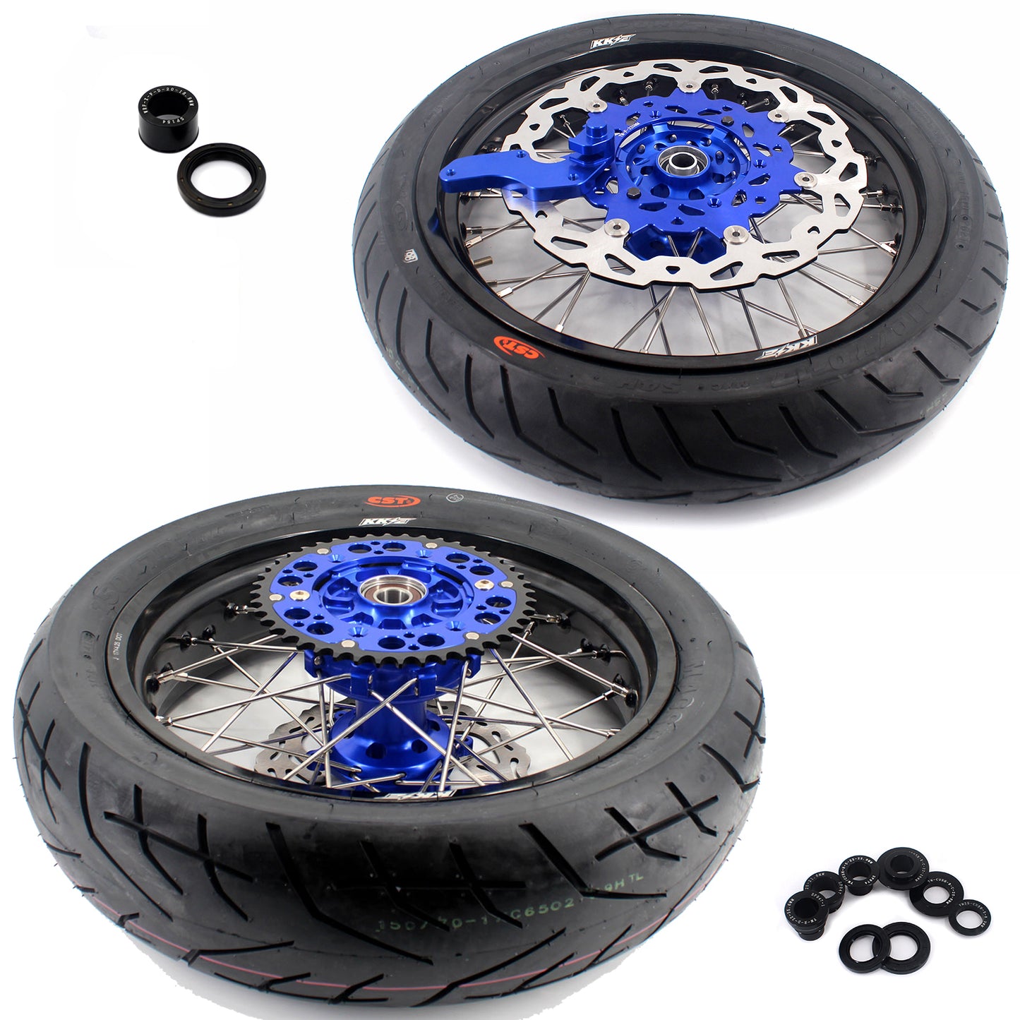 KKE 3.5/4.25*17inch Cush Drive Rims Tires For YAMAHA WR250F WR450F Blue Hub