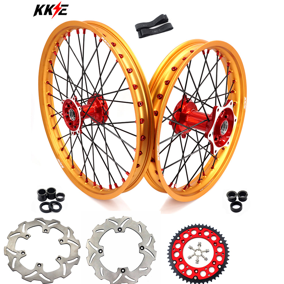 KKE 21 & 19 Cast Red Hubs Billet Gold Rims for Honda XR650R 2000-2008 ...