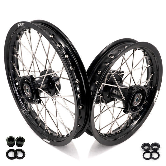 KKE 1.4*14 & 1.6*12 Spoked Kid's Wheels Rims Set for Kawasaki KX65 2000-2024 Black