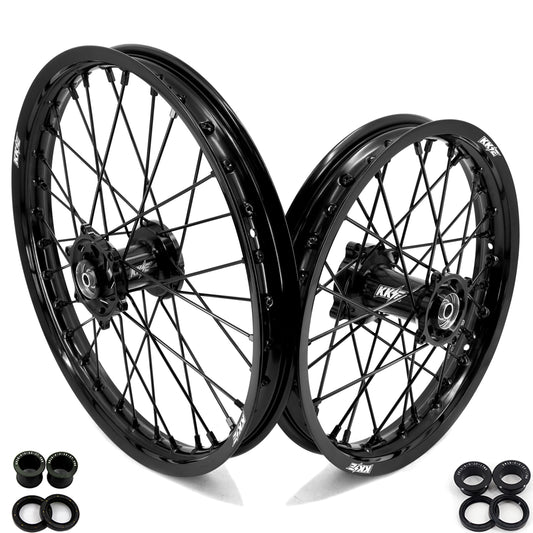 KKE 19 & 16 Spoked Kid's Wheels Rims Set for Kawasaki KX80 KX85 KX100 All Black