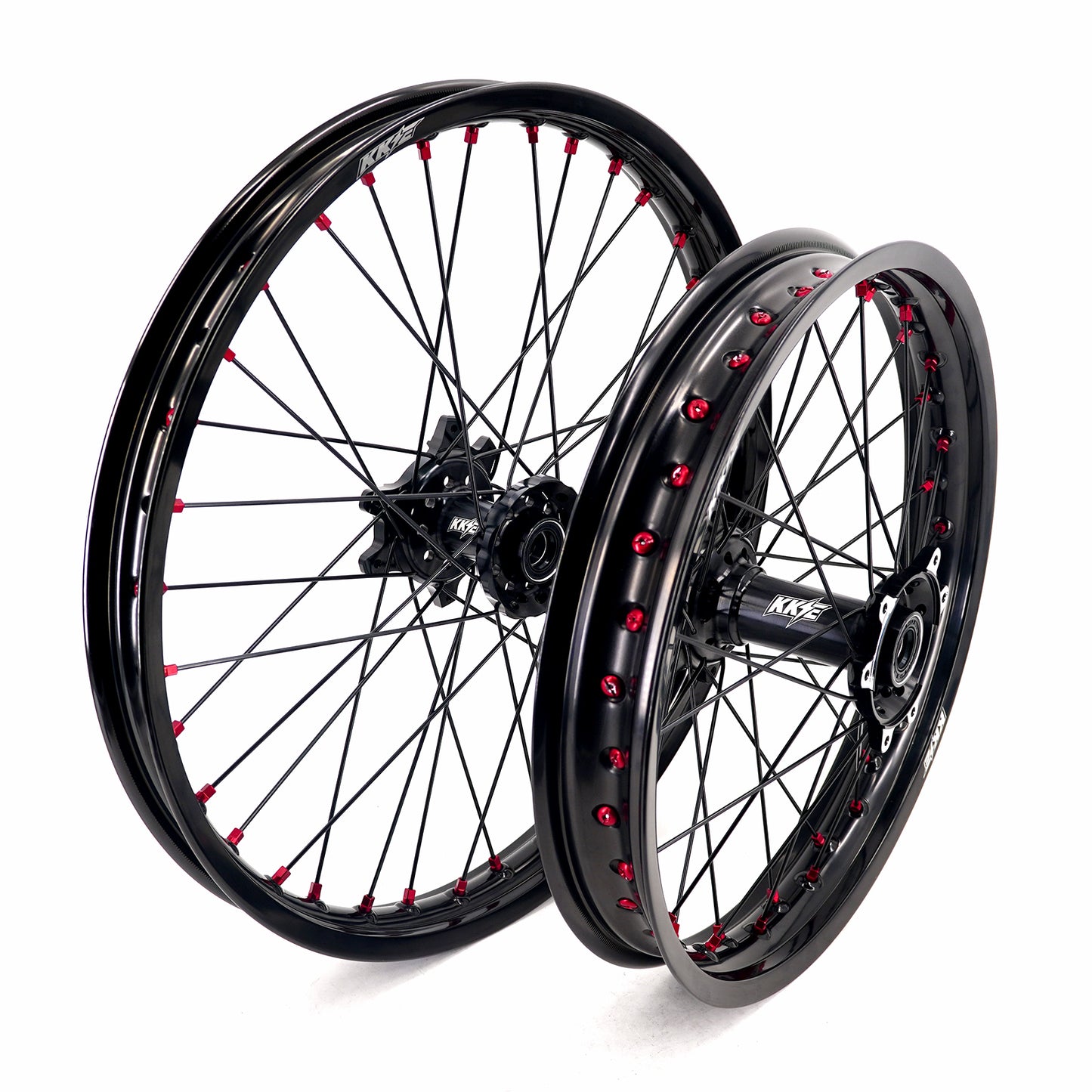 China Factory Stock KKE 21" & 18" E-Bike Spoke Wheels Rims Fit SurRon Ultra Bee 2023-2024 Black Hub & Red Nipples