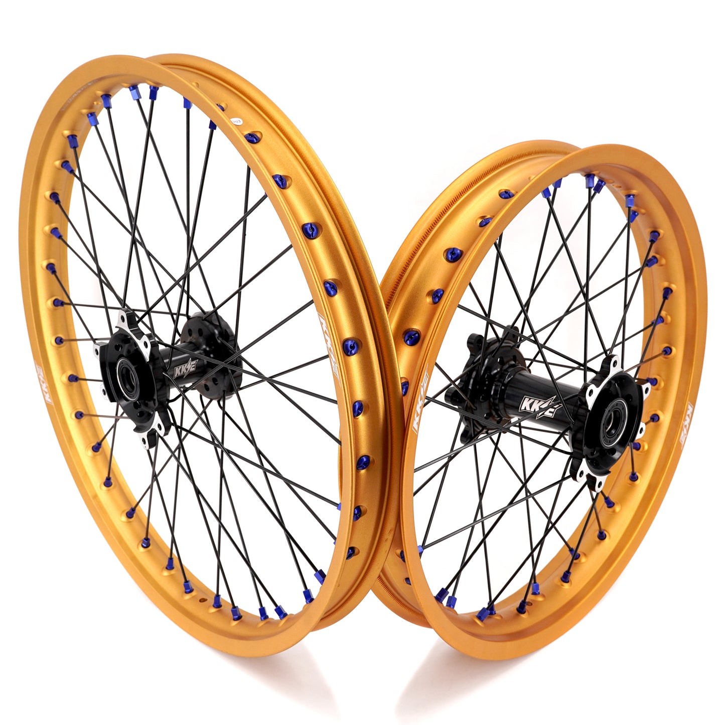 China Factory Stock KKE 21" & 18" E-Bike Spoke Wheels Rims Fit SurRon Ultra Bee 2023-2024 Gold Rim & Blue Nipples