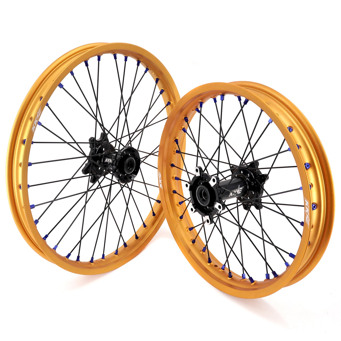 China Factory Stock KKE 21" & 18" E-Bike Spoke Wheels Rims Fit SurRon Ultra Bee 2023-2024 Gold Rim & Blue Nipples