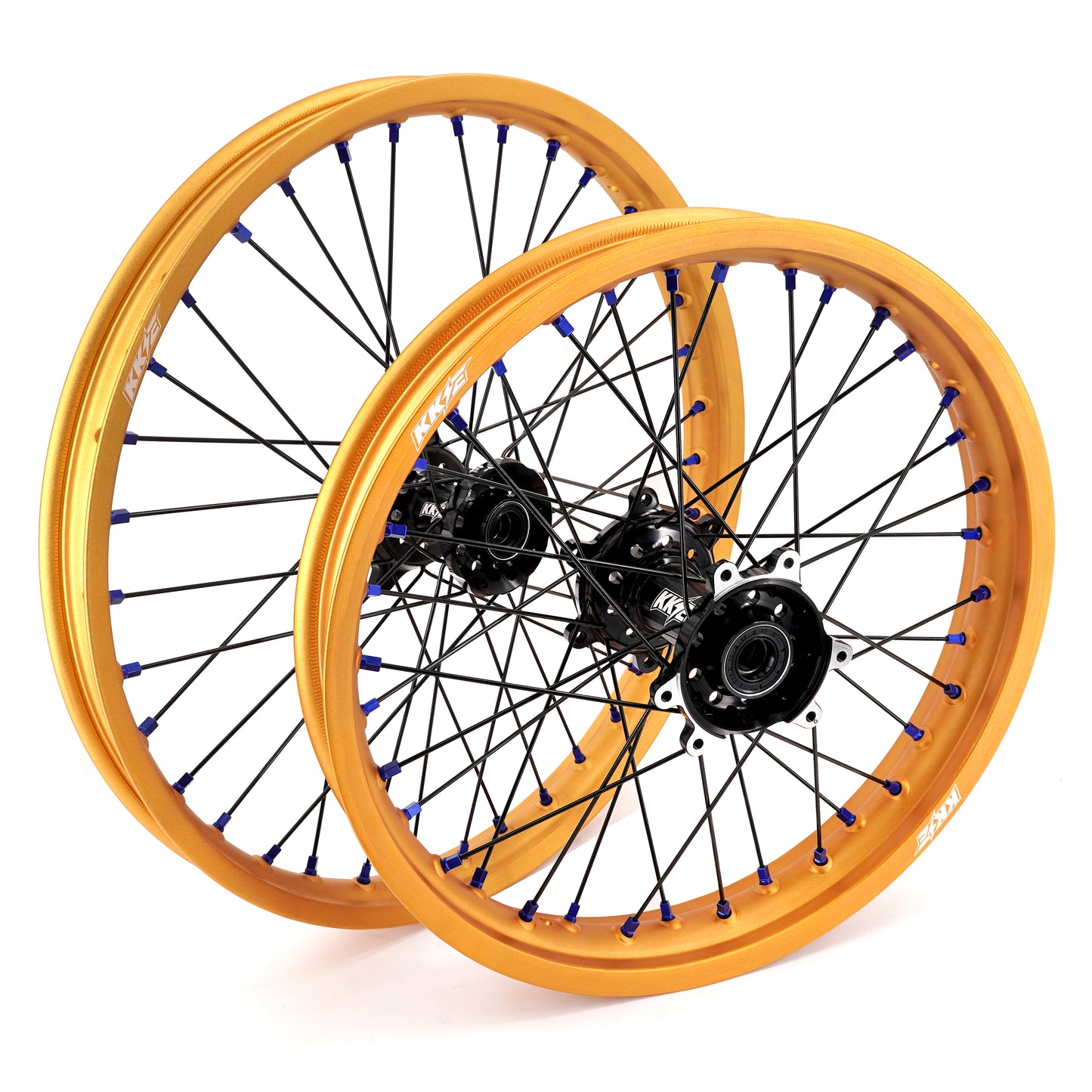 China Factory Stock KKE 21" & 18" E-Bike Spoke Wheels Rims Fit SurRon Ultra Bee 2023-2024 Gold Rim & Blue Nipples