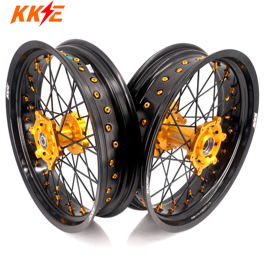 Pre-order KKE 3.5/4.25 Supermoto Race Wheels For Suzuki RM125 1996-2007 RM250 1996-2008 Gold Nipples