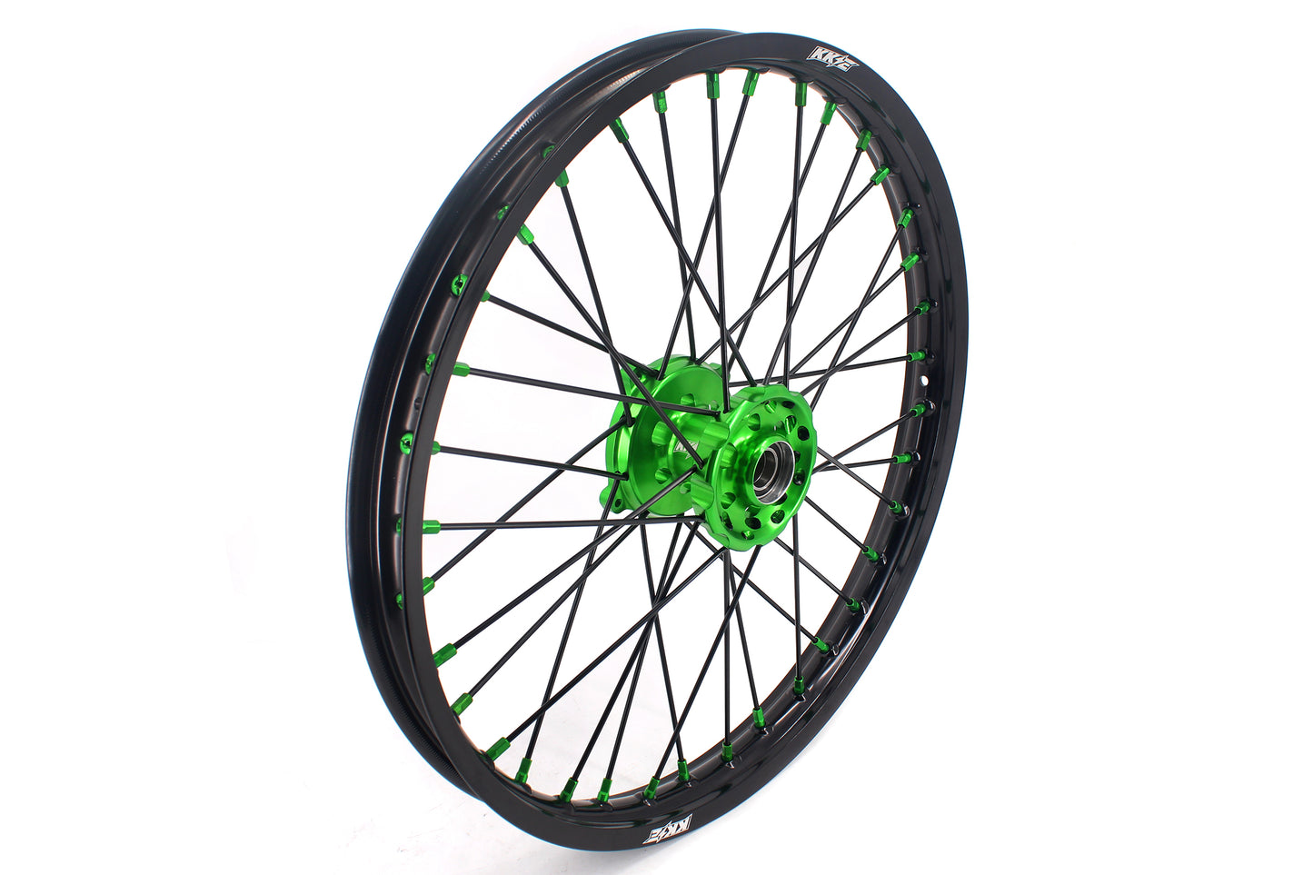 KKE 1.6*21 & 2.15*19 Wheels Rims Fit Kawasaki KX450 2019-2023 KX450X 2021-2023 Green Nipples & Black Spokes