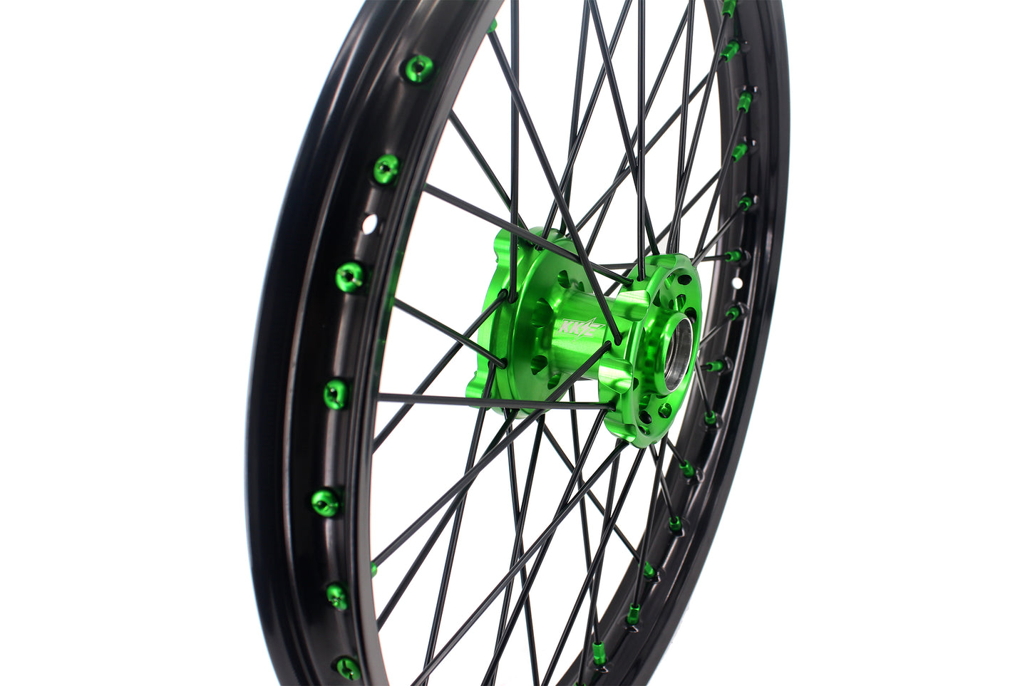 KKE 1.6*21 & 2.15*19 Wheels Rims Fit Kawasaki KX450 2019-2023 KX450X 2021-2023 Green Nipples & Black Spokes