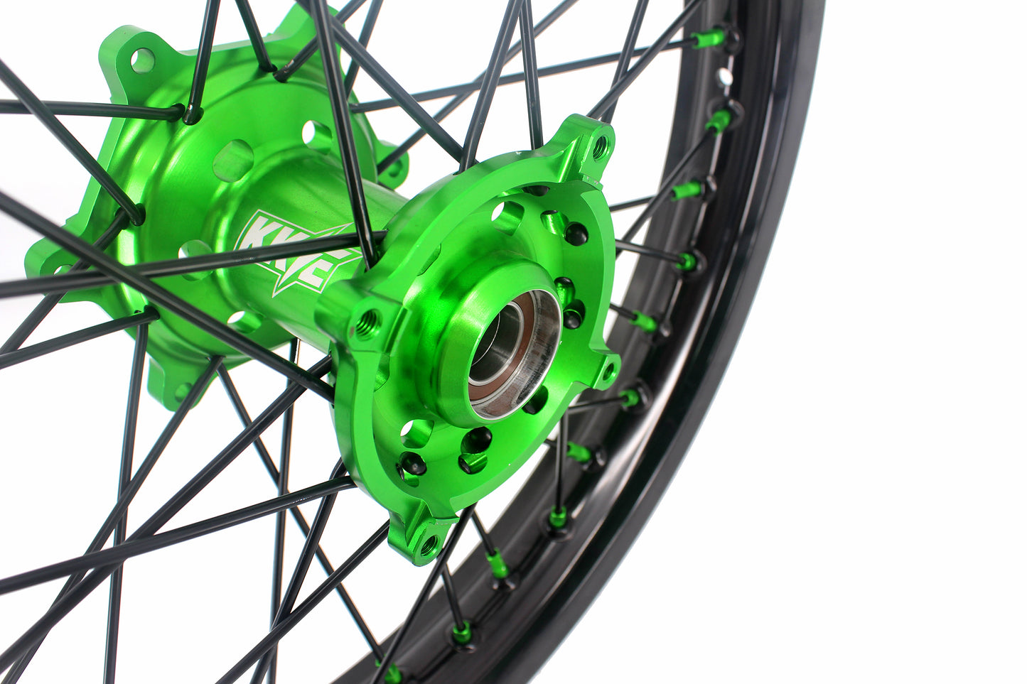 KKE 1.6*21 & 2.15*19 Wheels Rims Fit Kawasaki KX450 2019-2023 KX450X 2021-2023 Green Nipples & Black Spokes