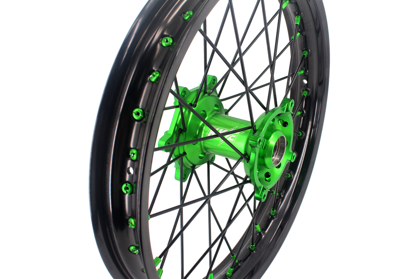 KKE 1.6*21 & 2.15*19 Wheels Rims Fit Kawasaki KX450 2019-2023 KX450X 2021-2023 Green Nipples & Black Spokes