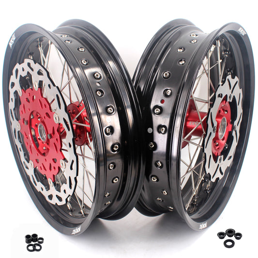 KKE 3.5/4.5*17" Cush Drive Supermoto Rims For HONDA XR650R 2000-2008 Red & Black