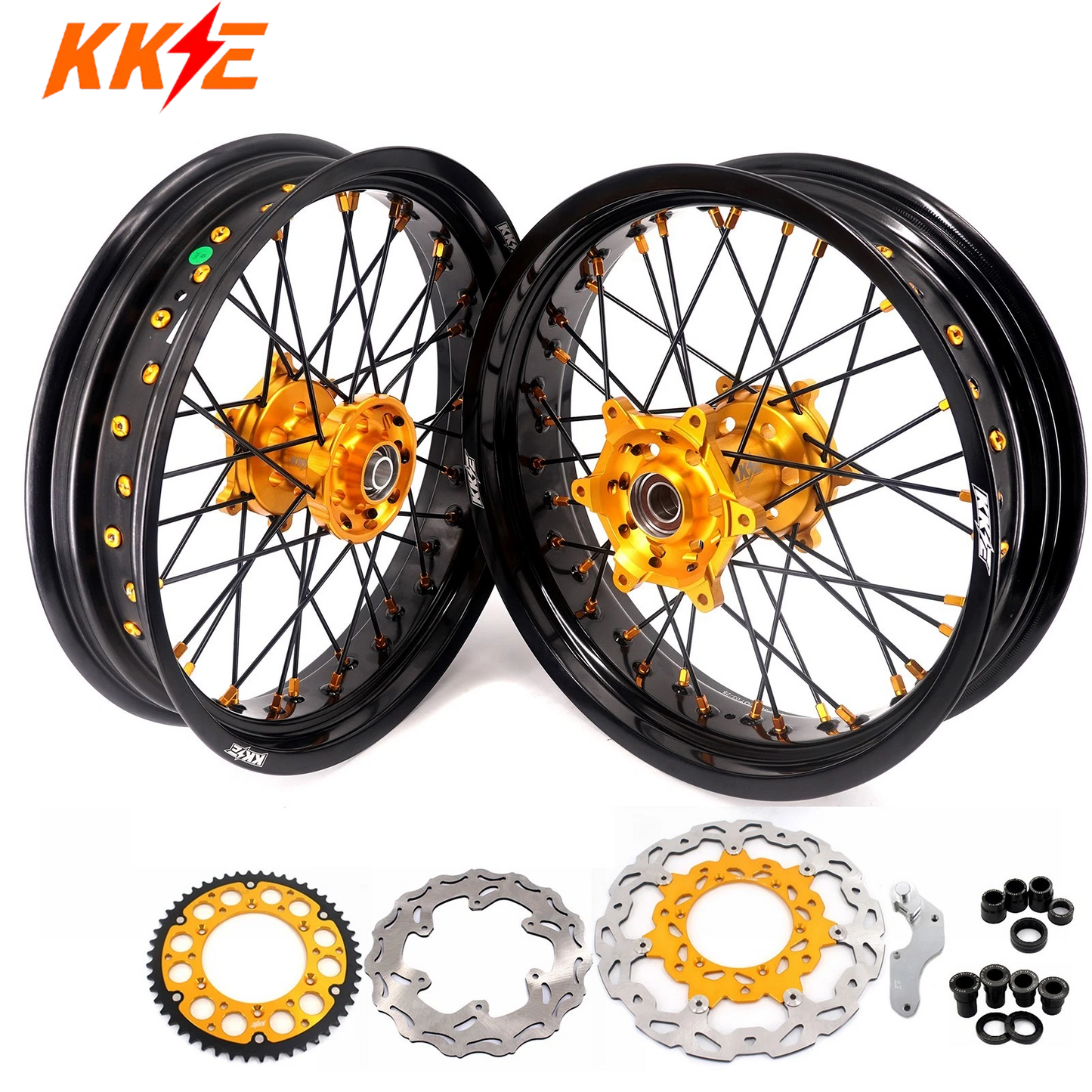 KKE 3.5/4.25 Supermoto Wheels Rims For Suzuki RM125 2001-2007 RM250 2001-2008 Gold Nipples