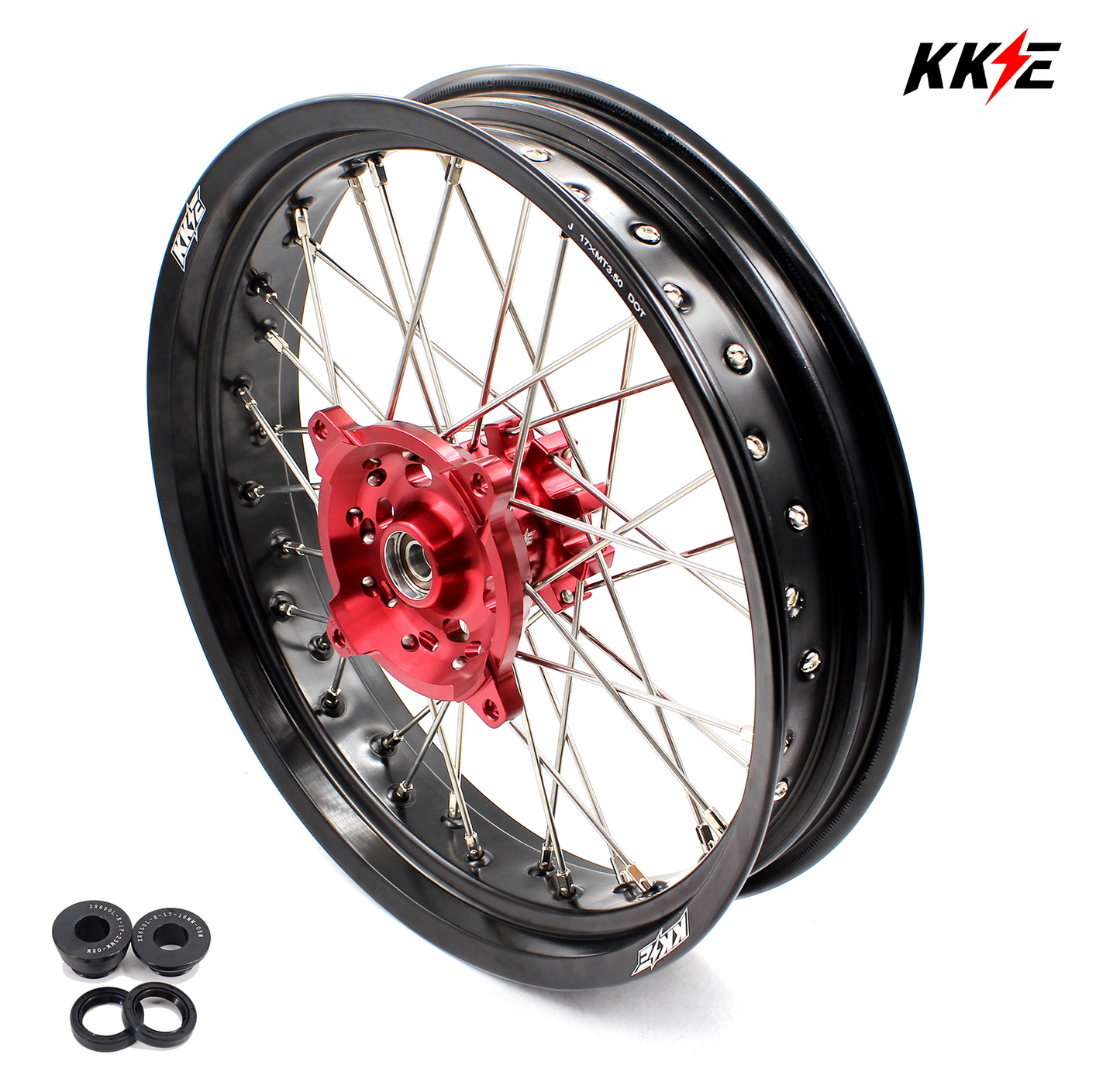 KKE 3.5*17 Inch OEM Size Supermoto Front Wheels for Honda XR650L 1993-2025 Red Hub Black Rim