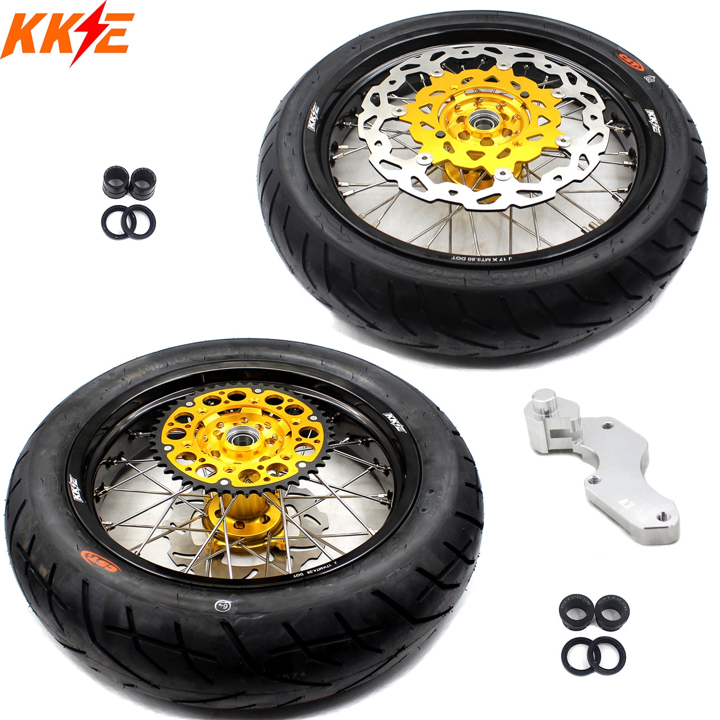 KKE 3.5 & 4.25*17inch Supermoto Rims Tires for SUZUKI RMZ250 2007-2024 RMZ450 2005-2024 Gold