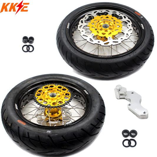 KKE 3.5 & 4.25*17inch Supermoto Rims Tires for SUZUKI RMZ250 2007-2024 RMZ450 2005-2024 Gold